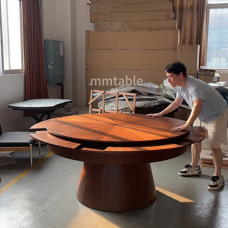 table ronde en bois extensible de 1,5 à 2,1 mètres