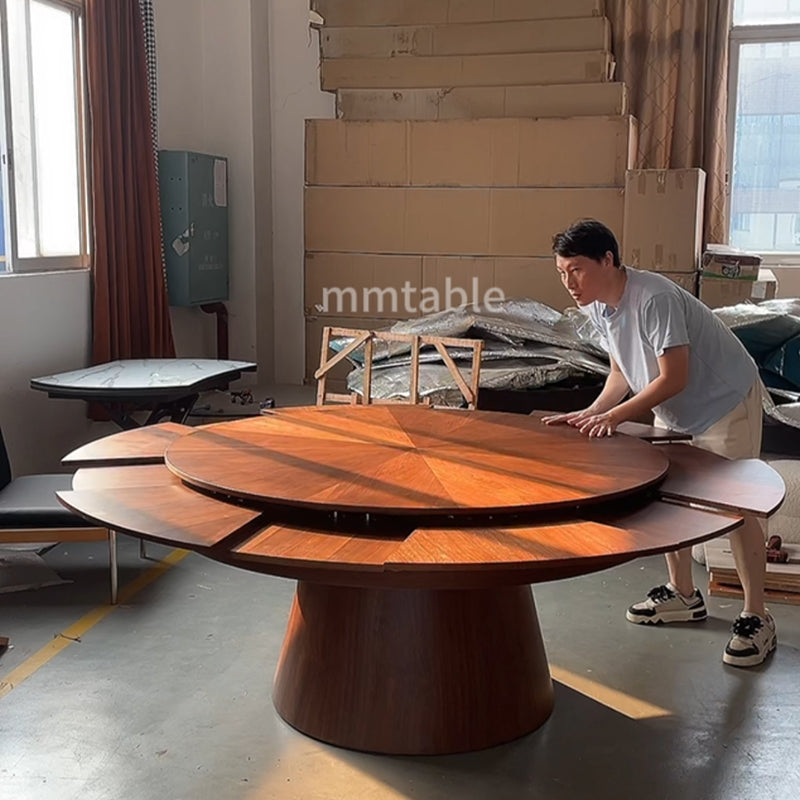 table ronde en bois extensible de 1,5 à 2,1 mètres