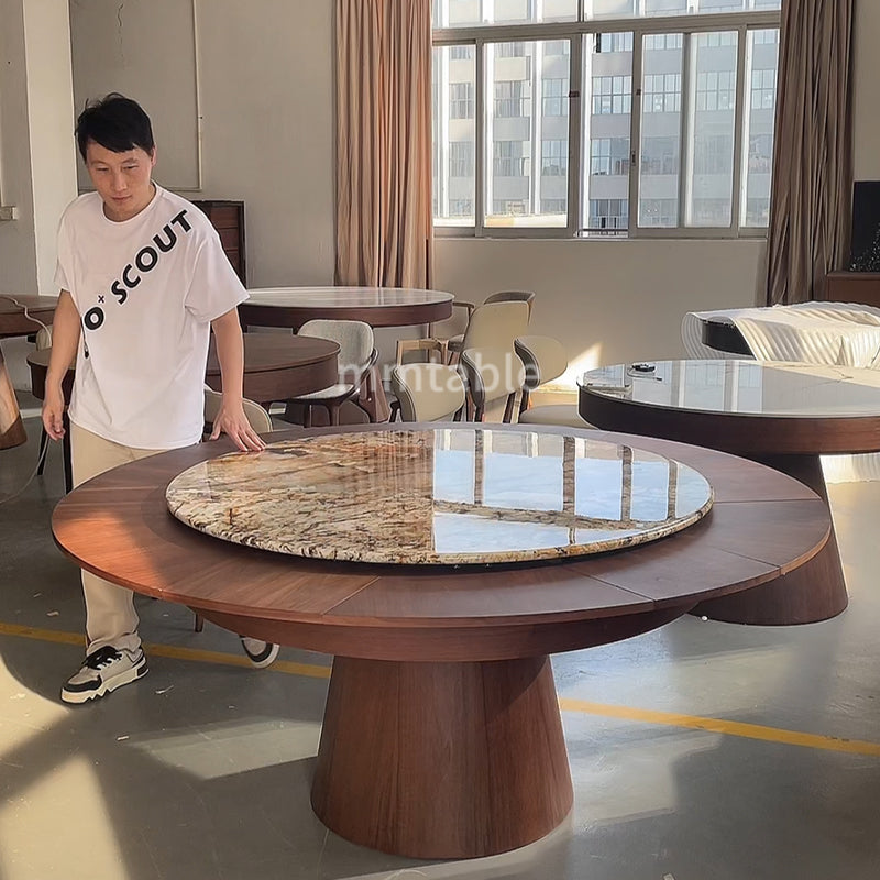 Table à manger ronde extensible en marbre pour 6 à 10 personnes / table ronde extensible