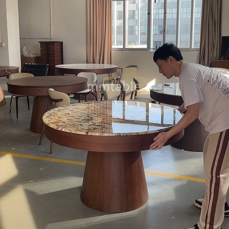 Table à manger ronde extensible en marbre pour 6 à 10 personnes / table ronde extensible