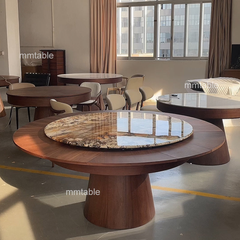 Table à manger ronde extensible en marbre pour 6 à 10 personnes / table ronde extensible