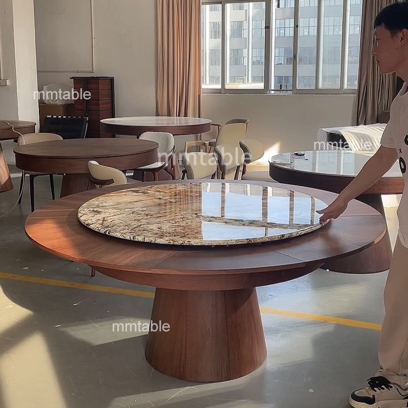 Table à manger ronde extensible en marbre pour 6 à 10 personnes / table ronde extensible