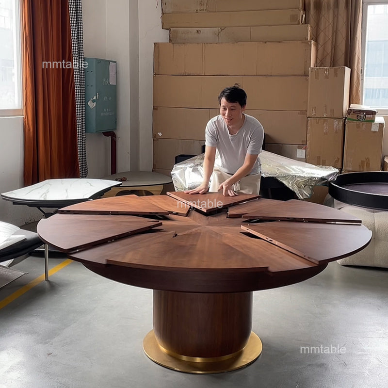 table bois ronde extensible 150 cm à 200 cm, 6 à 12 personnes