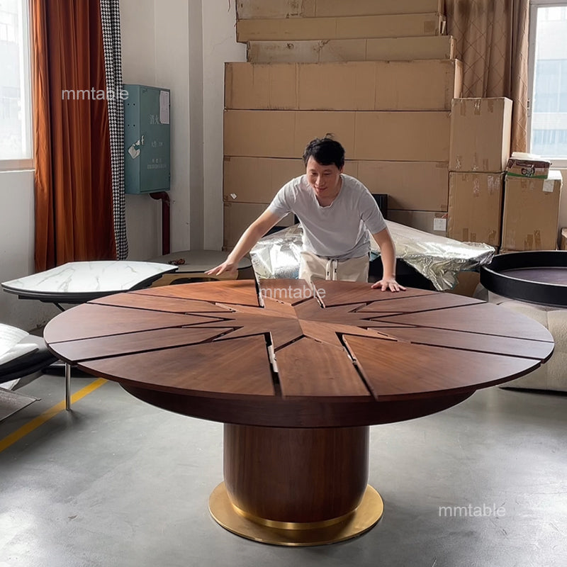 table bois ronde extensible 150 cm à 200 cm, 6 à 12 personnes