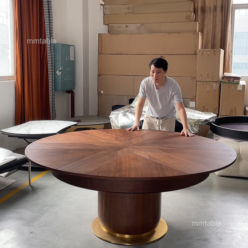 table bois ronde extensible 150 cm à 200 cm, 6 à 12 personnes