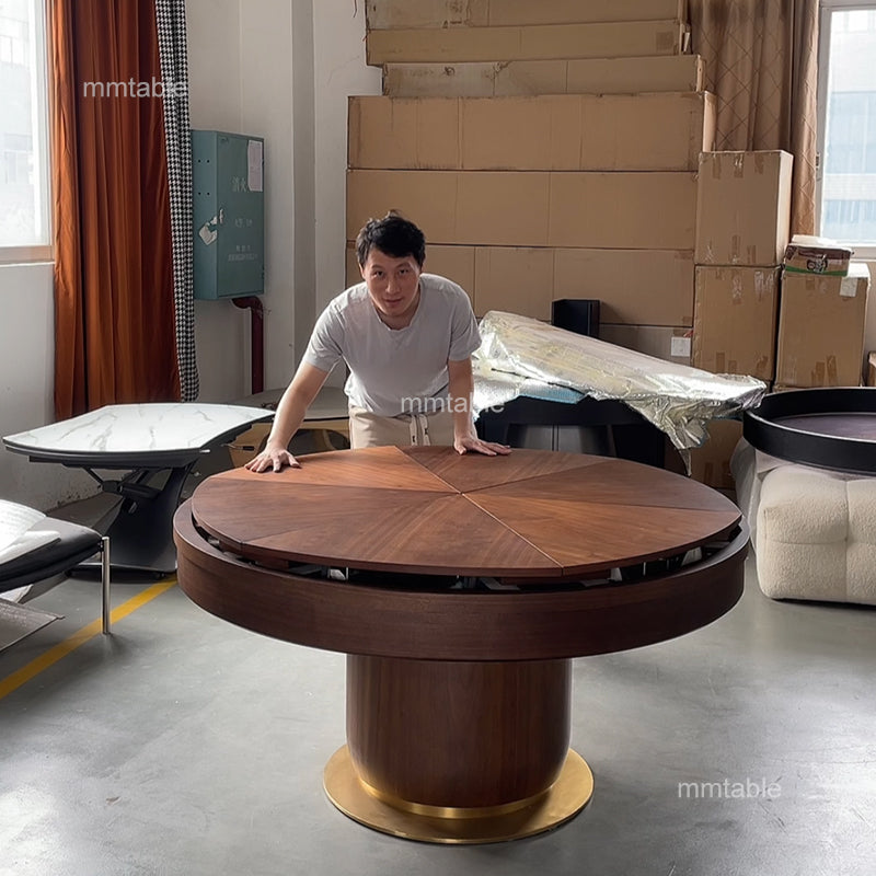 table bois ronde extensible 150 cm à 200 cm, 6 à 12 personnes