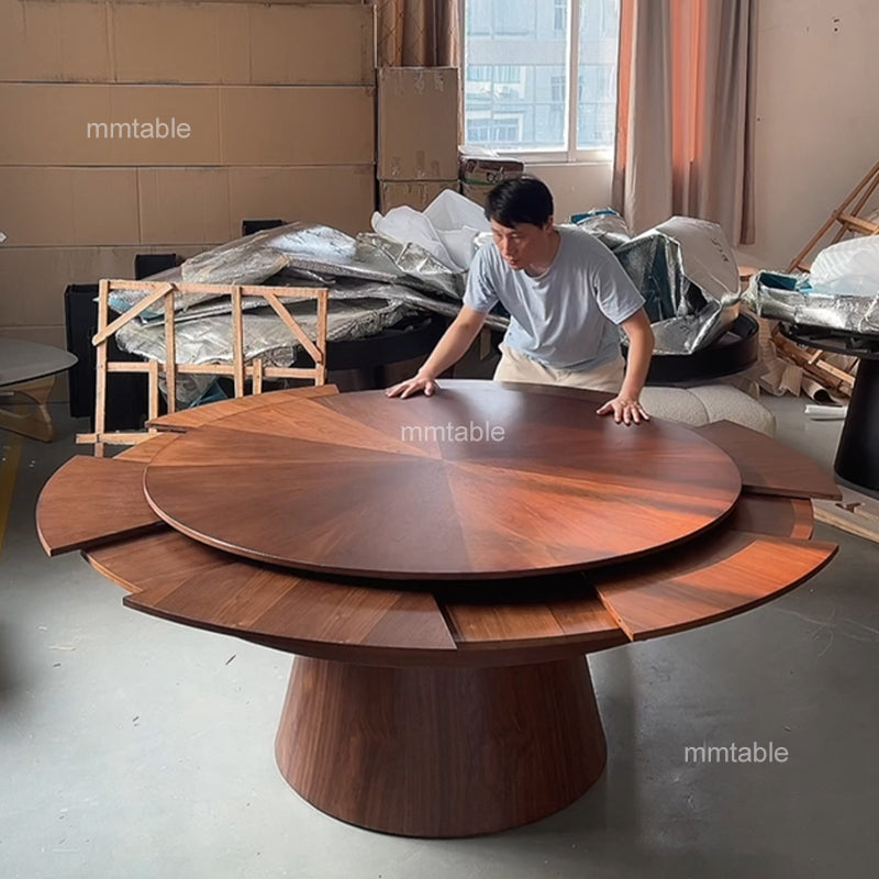 table bois ronde extensible 150 cm à 210 cm, 6 à 12 sièges