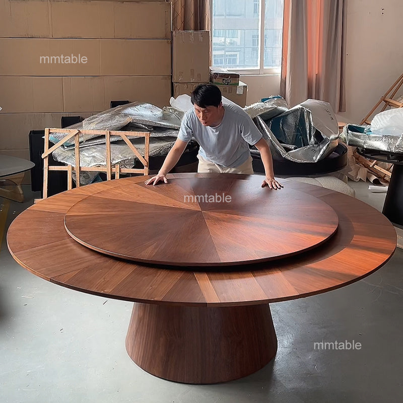 table bois ronde extensible 150 cm à 210 cm, 6 à 12 sièges