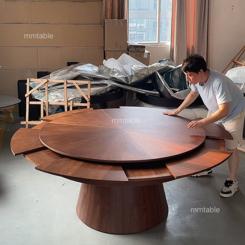 table bois ronde extensible 150 cm à 210 cm, 6 à 12 sièges