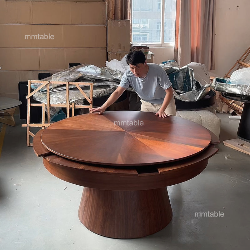 table bois ronde extensible 150 cm à 210 cm, 6 à 12 sièges