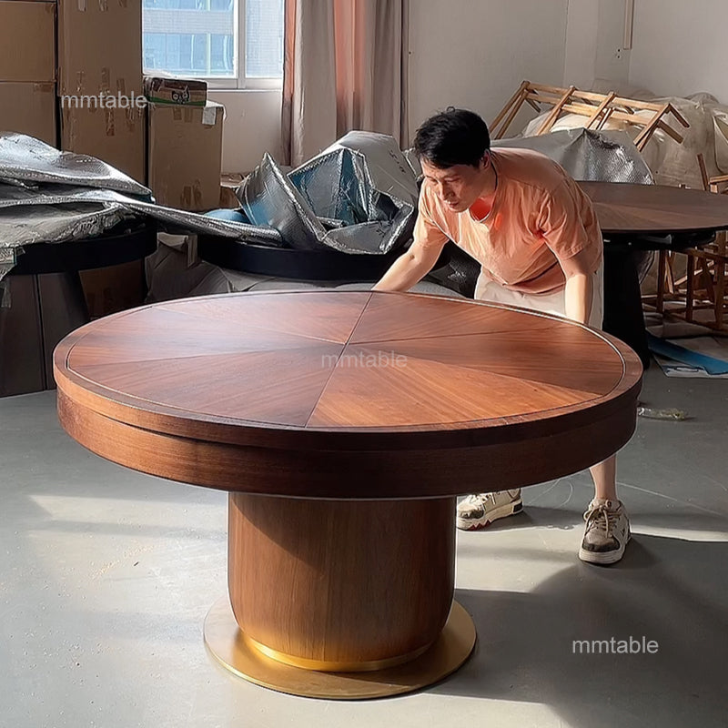 table bois ronde avec rallonge 6 8 10 12 personnes / table ronde avec rallonge integree 180 200 cm base de couleur dorée
