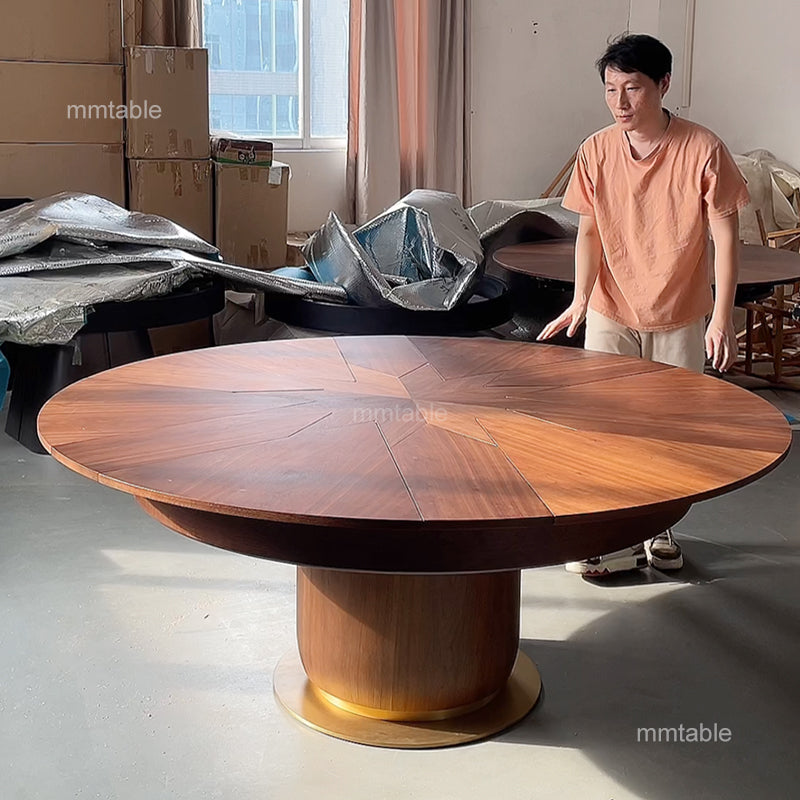 table bois ronde avec rallonge 6 8 10 12 personnes / table ronde avec rallonge integree 180 200 cm base de couleur dorée