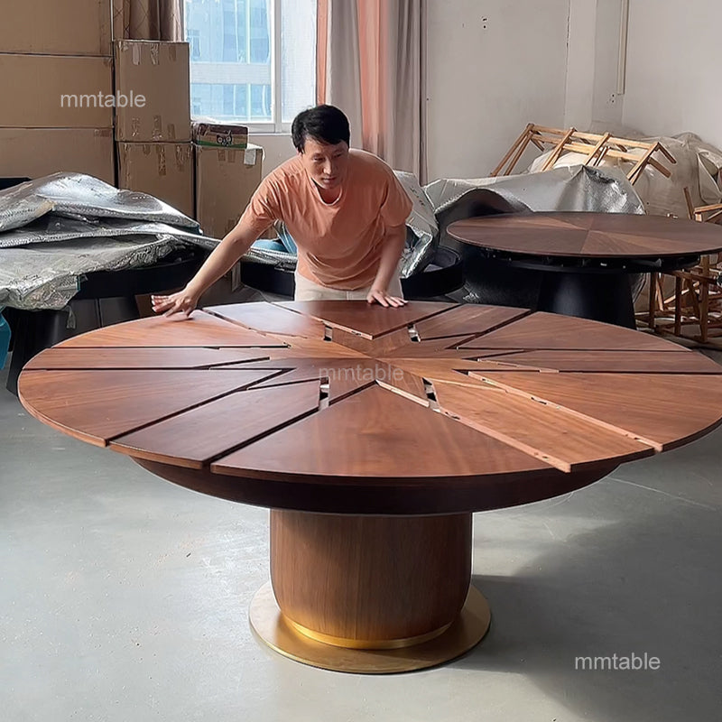 table bois ronde avec rallonge 6 8 10 12 personnes / table ronde avec rallonge integree 180 200 cm base de couleur dorée