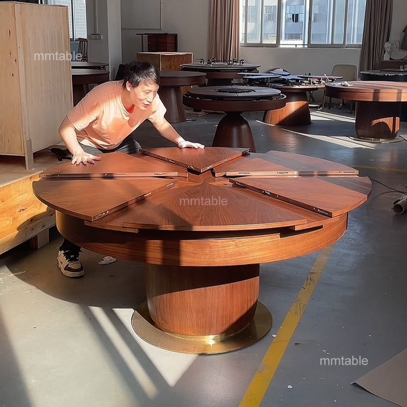 grande table ronde extensible designs 8 10 12 personnes 1,4 à 1,8 mètres / table ronde avec rallonge integree 130 140 180 200cm / table ronde extensible de 6 à 12 personnes