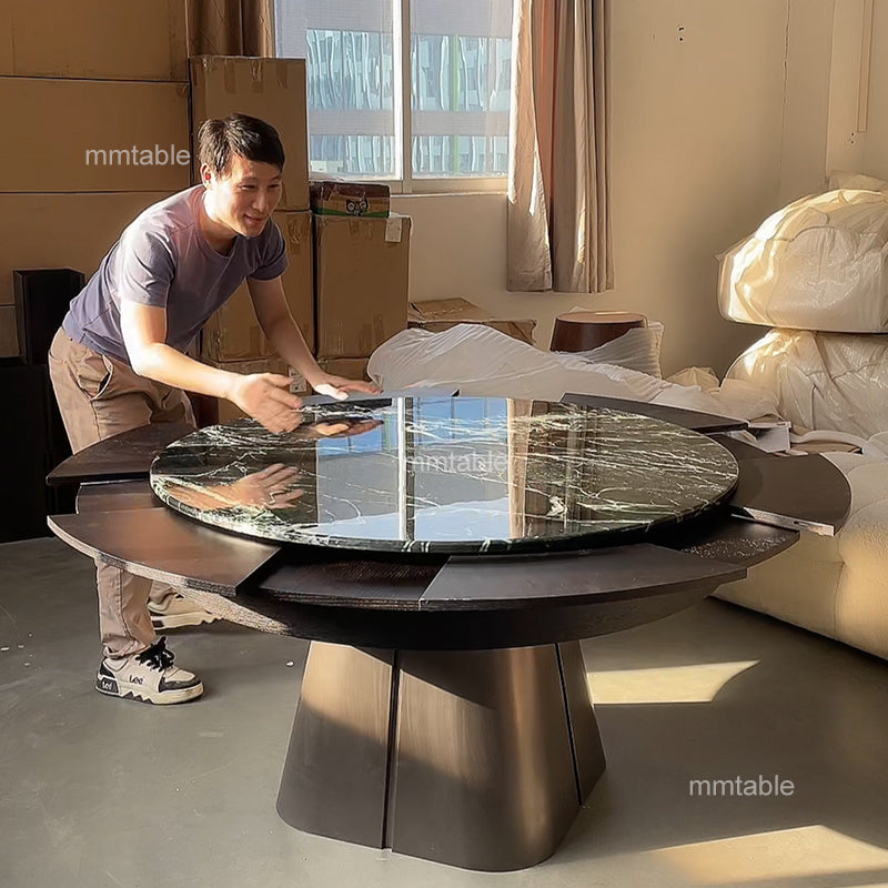 Marmor moderne runder esstisch ausziehbar, 130 cm bis 180 cm, 6 bis 10 personen