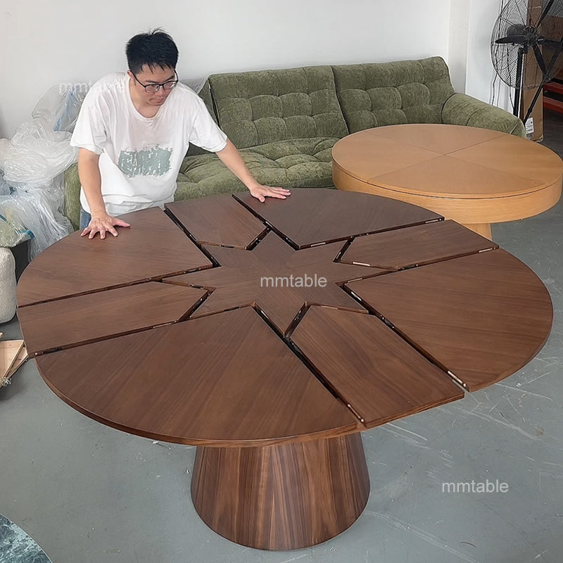 expandable round dining table set for 6 8 10 / wood round dining table transformable furniture table