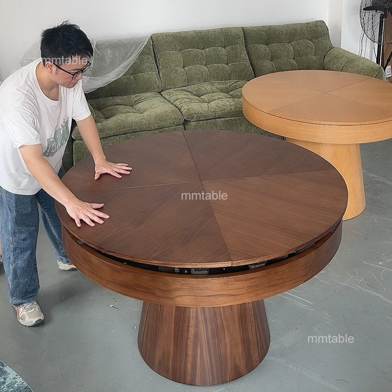 expandable round dining table set for 6 8 10 / wood round dining table transformable furniture table