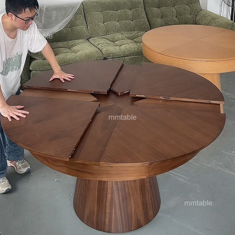 expandable round dining table set for 6 8 10 / wood round dining table transformable furniture table