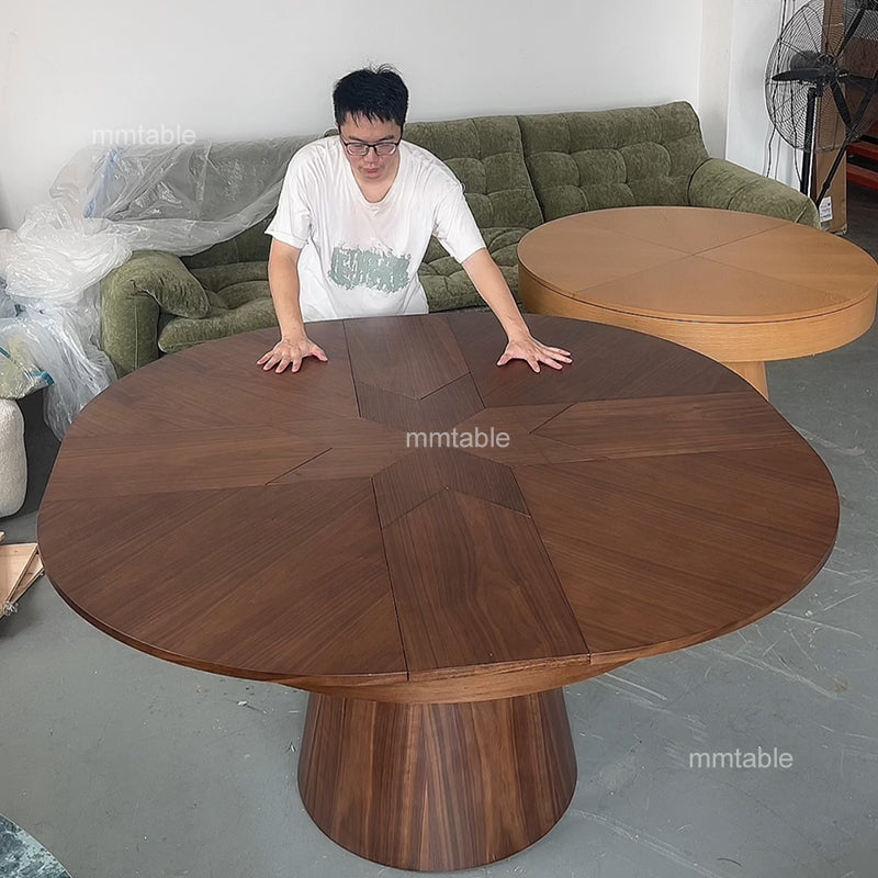 expandable round dining table set for 6 8 10 / wood round dining table transformable furniture table