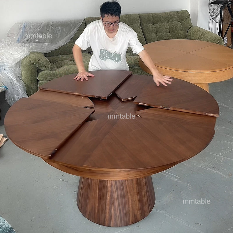 expandable round dining table set for 6 8 10 / wood round dining table transformable furniture table