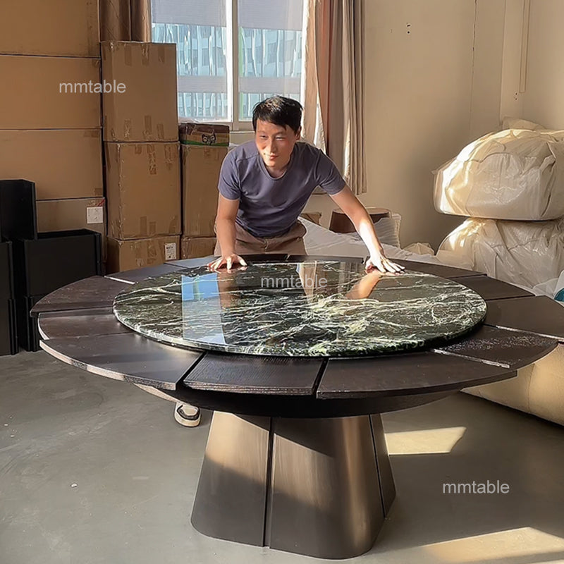 marble table black extendable  round  dining table / expandable dining table seats 6 8 10