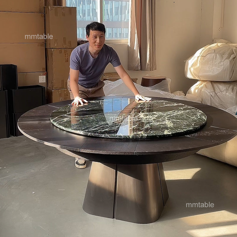 marble table black extendable  round  dining table / expandable dining table seats 6 8 10