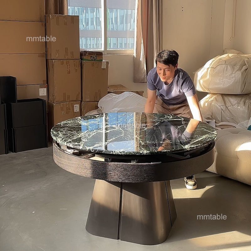 marble table black extendable  round  dining table / expandable dining table seats 6 8 10