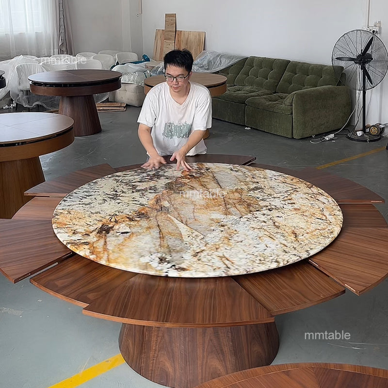 marble table modern extendable round dining table seat 6 8 10 12 persons transformable furniture table