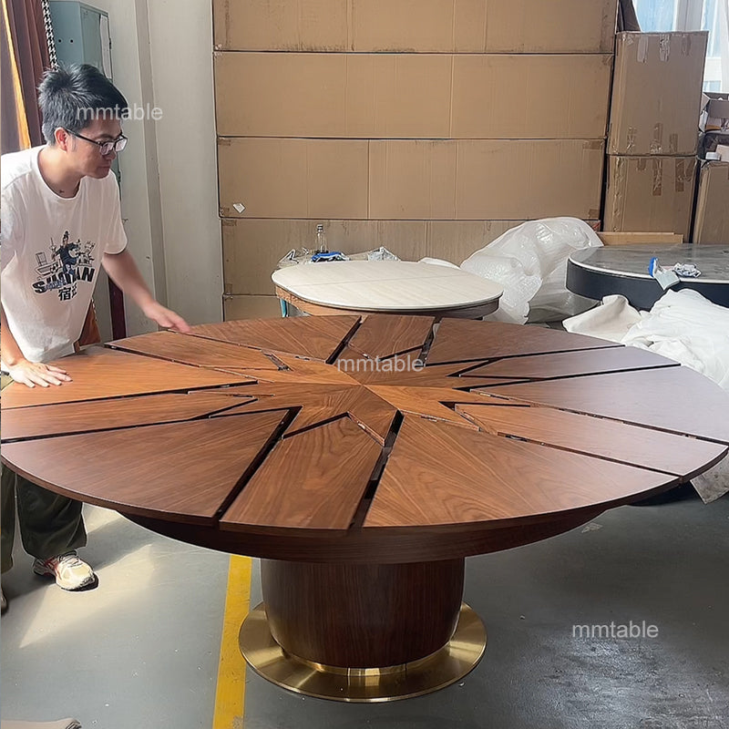 expandable circular dining table  for 6 8 10 12 people / large  extendable round dining table 120 150 180 200 cm / expandable round dining table for 4 to 10 people