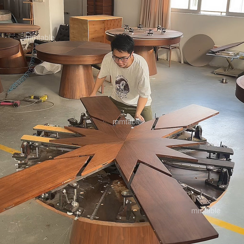 expandable circular dining table  for 6 8 10 12 people / large  extendable round dining table 120 150 180 200 cm / expandable round dining table for 4 to 10 people