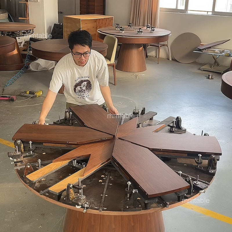 expandable circular dining table  for 6 8 10 12 people / large  extendable round dining table 120 150 180 200 cm / expandable round dining table for 4 to 10 people