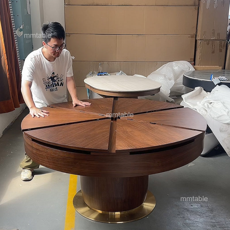 expandable circular dining table  for 6 8 10 12 people / large  extendable round dining table 120 150 180 200 cm / expandable round dining table for 4 to 10 people
