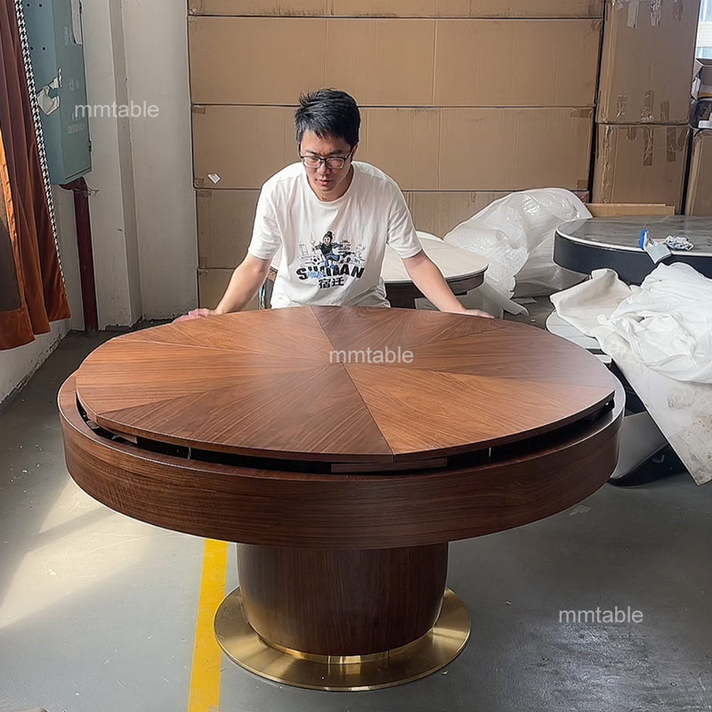 expandable circular dining table  for 6 8 10 12 people / large  extendable round dining table 120 150 180 200 cm / expandable round dining table for 4 to 10 people