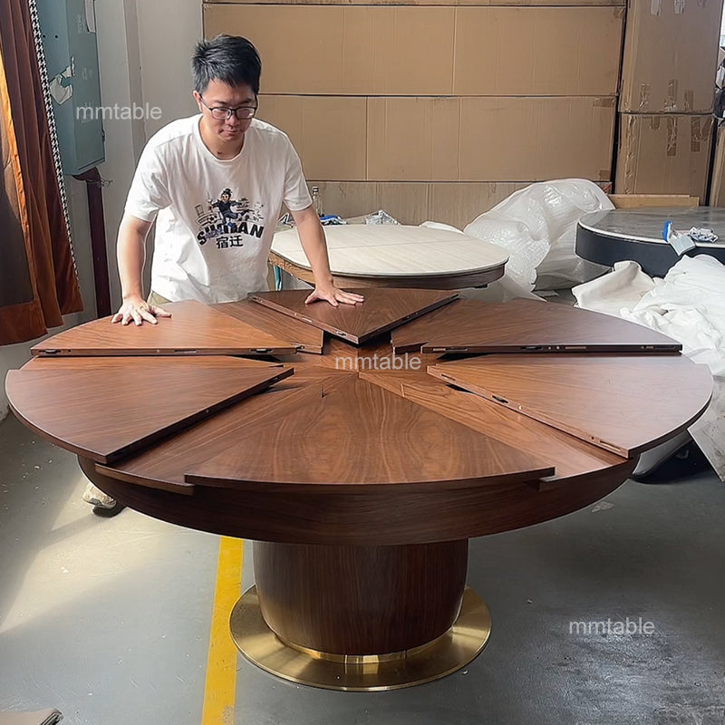expandable circular dining table  for 6 8 10 12 people / large  extendable round dining table 120 150 180 200 cm / expandable round dining table for 4 to 10 people