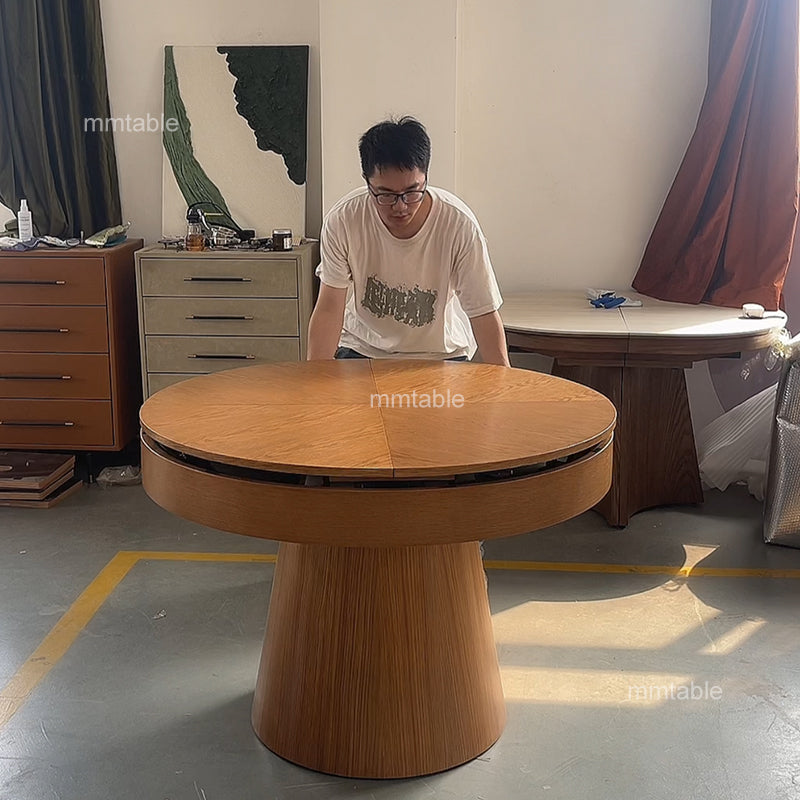 extendable wood round dining table set for 4 6 8 persons / expandable dining table seats 110CM 120CM 130CM 150CM