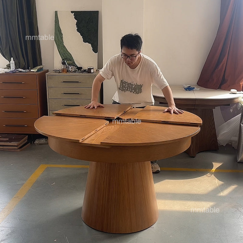 extendable wood round dining table set for 4 6 8 persons / expandable dining table seats 110CM 120CM 130CM 150CM
