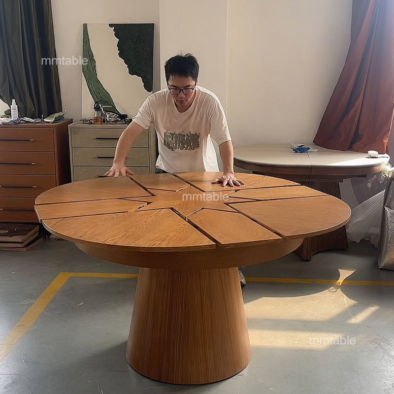 extendable wood round dining table set for 4 6 8 persons / expandable dining table seats 110CM 120CM 130CM 150CM