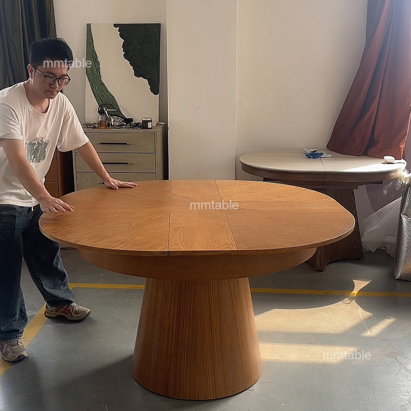 extendable wood round dining table set for 4 6 8 persons / expandable dining table seats 110CM 120CM 130CM 150CM