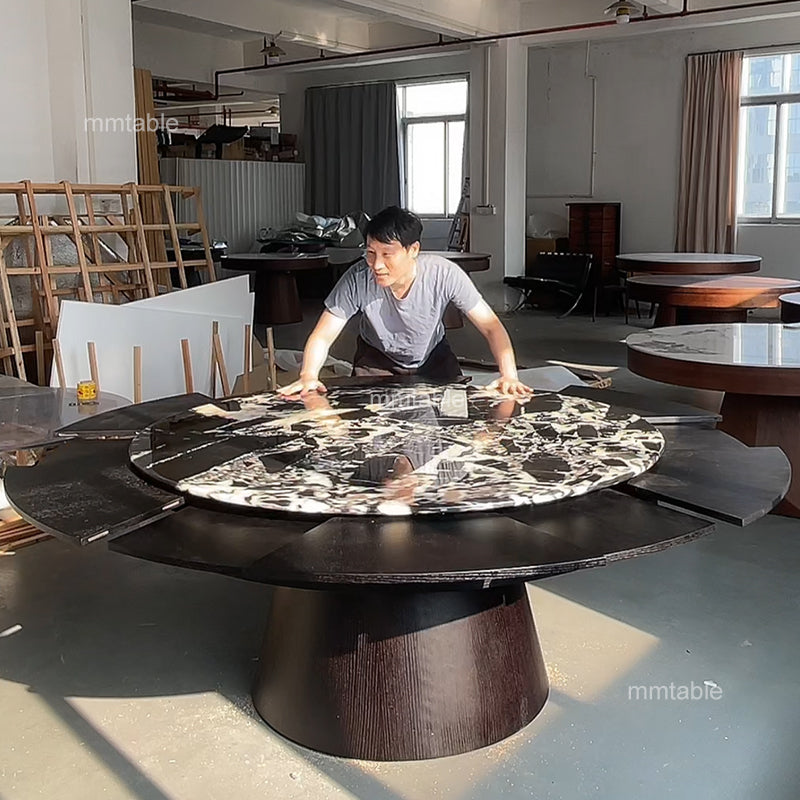 black extendable  round  dining table / high-end transformable furniture table / modern extendable dining table seat 6 8 10 12 persons