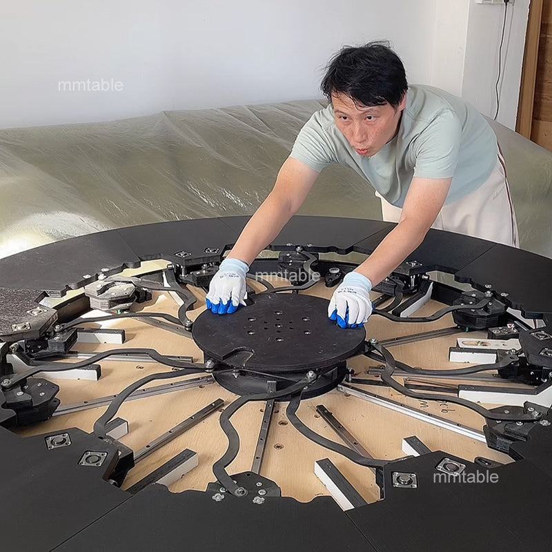 black extendable  round  dining table / high-end transformable furniture table / modern extendable dining table seat 6 8 10 12 persons