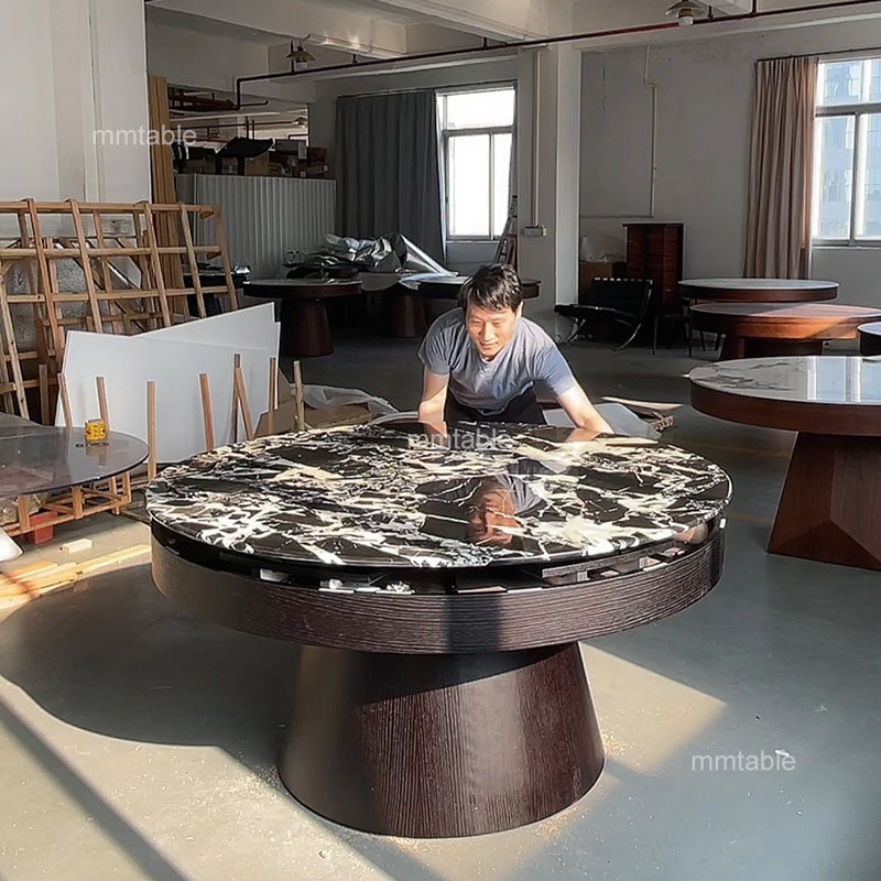 black extendable  round  dining table / high-end transformable furniture table / modern extendable dining table seat 6 8 10 12 persons