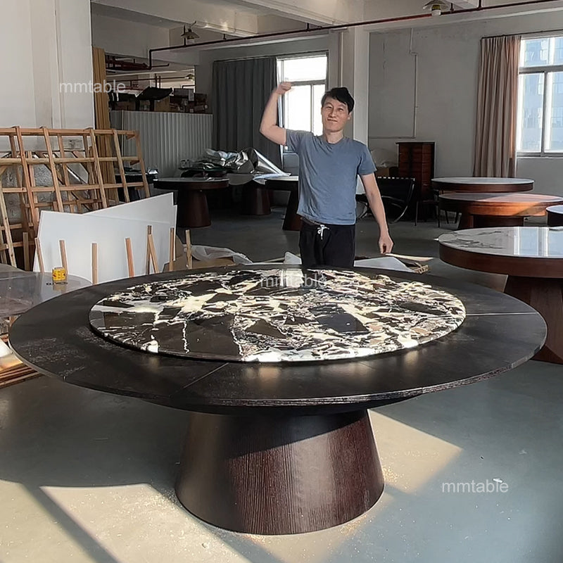 black extendable  round  dining table / high-end transformable furniture table / modern extendable dining table seat 6 8 10 12 persons