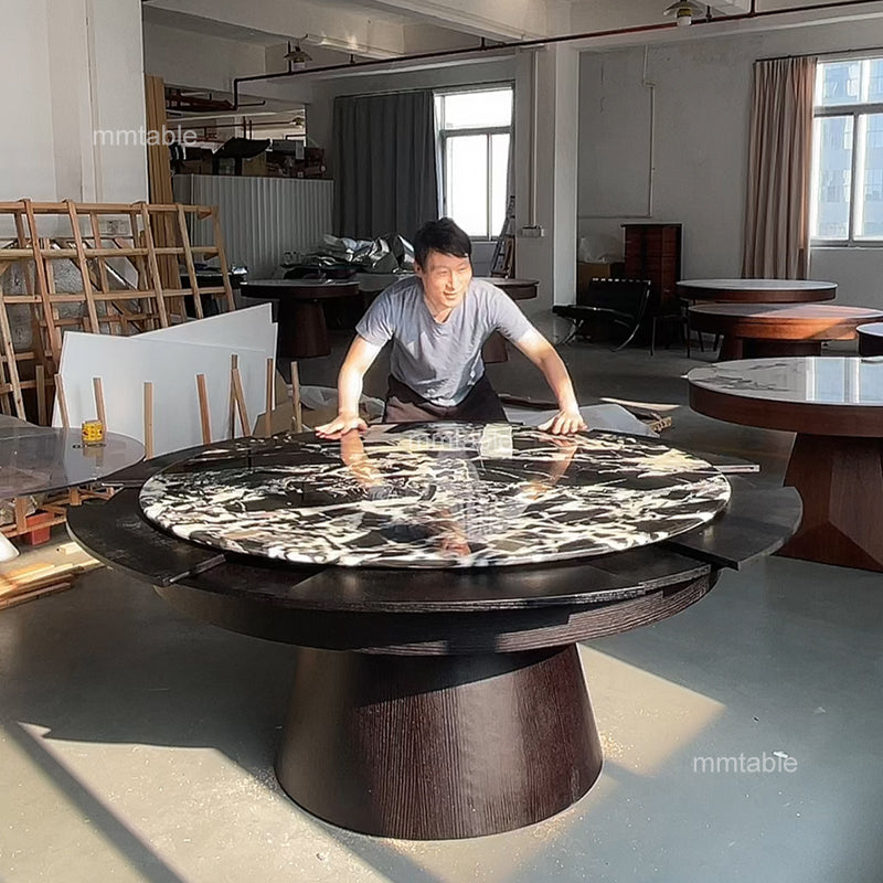 black extendable  round  dining table / high-end transformable furniture table / modern extendable dining table seat 6 8 10 12 persons