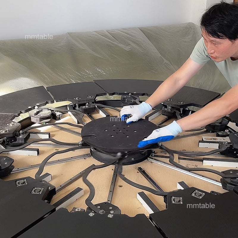 black extendable  round  dining table / high-end transformable furniture table / modern extendable dining table seat 6 8 10 12 persons
