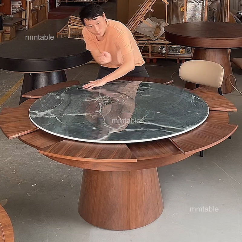 modern extendable round dining table set for 6 8 10 12 persons / expandable dining table seats 110CM 130CM 150CM 180CM 210CM