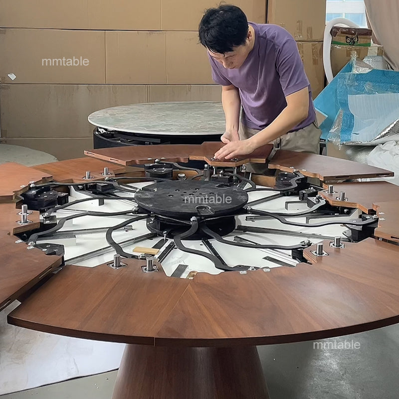 modern extendable round dining table set for 6 8 10 12 persons / expandable dining table seats 110CM 130CM 150CM 180CM 210CM