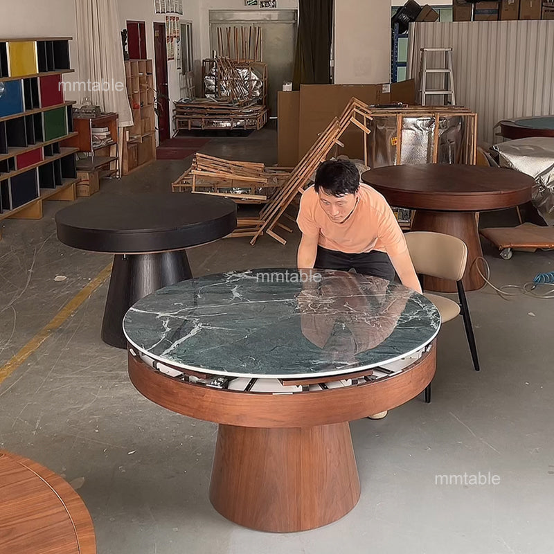 modern extendable round dining table set for 6 8 10 12 persons / expandable dining table seats 110CM 130CM 150CM 180CM 210CM