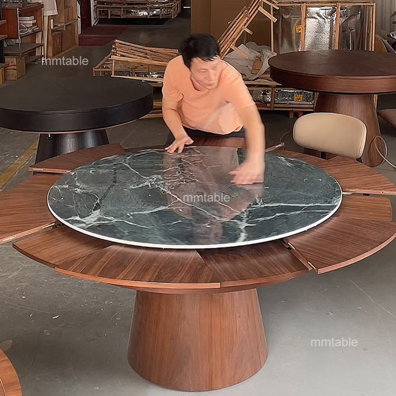 modern extendable round dining table set for 6 8 10 12 persons / expandable dining table seats 110CM 130CM 150CM 180CM 210CM