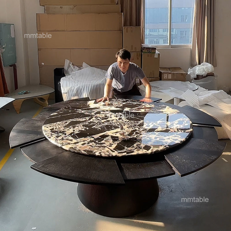 black extendable round dining table set for 6 8 10 12 persons / expandable round dining table 130cm 150cm 180cm 210cm