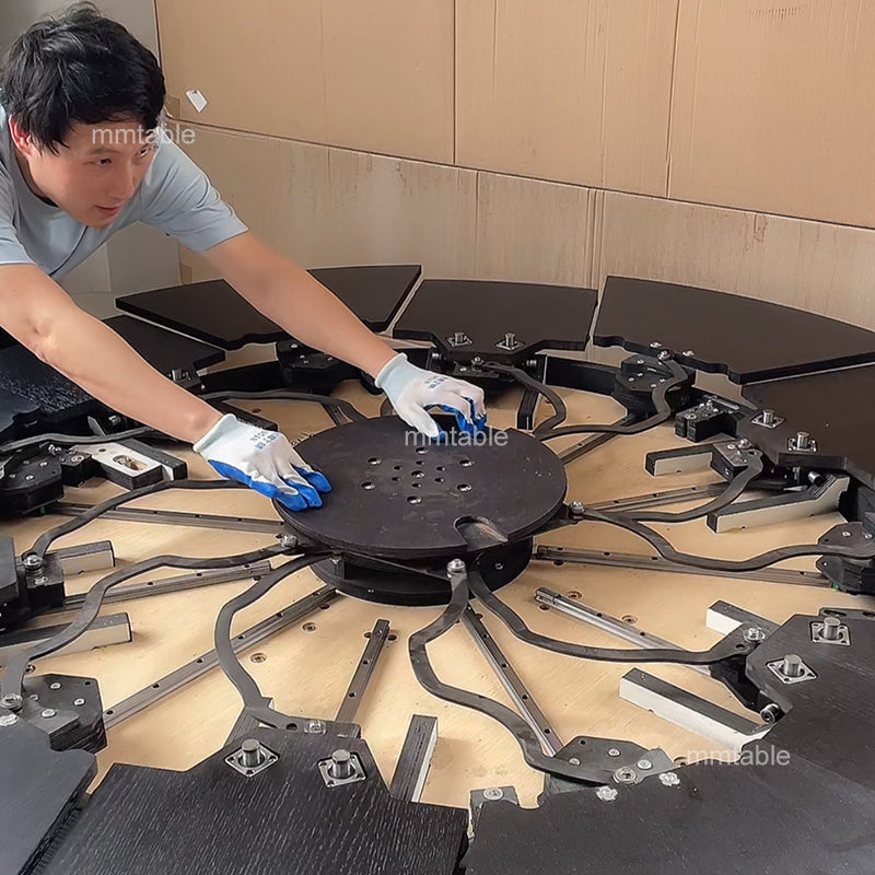 black extendable round dining table set for 6 8 10 12 persons / expandable round dining table 130cm 150cm 180cm 210cm